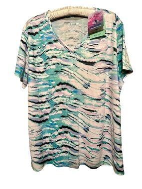 NWT Reel Legends Reel-Tec Aqua, Teal & Black Wave V-Neck Tee size XL